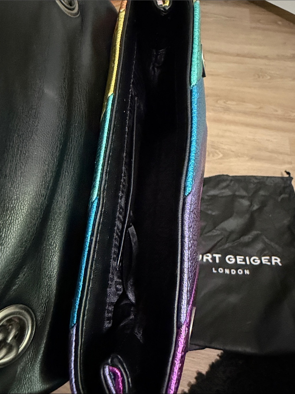 Kurt Geiger Rainbow Metallic Leather Crossbody Bag - Picture 3 of 4